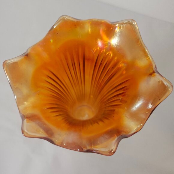 Fenton Fine Ribbed Marigold Carnival Glass Swung Vase 9 Inches Tall - Picture 5 of 9